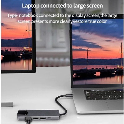 Cáp USB Type-C Ra 5 Cổng HDMI 4K, USB 2.0 Và RJ45 - Hàng Nhập Khẩu