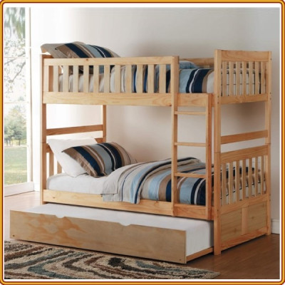 Giường 3 tầng Tundo màu tự nhiên cầu thang treo 1m2