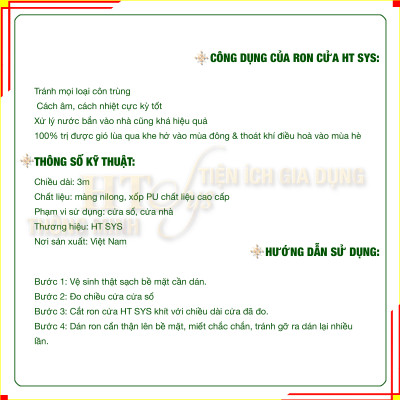 Ron Chặn Khe Cửa HT SYS - Vật Liệu PU Và PE Cải Tiến Chống Mài Mòn - Cuộn Ron Dán Che Khe Hở Cửa, Chân Cửa, Khung Cửa - Ngăn Gió Lùa, Cách Âm, Chống Bụi, Ngăn Côn Trùng, Chống Thoát Khí Điều Hòa, Chống Va Đập Cửa - Hàng Chính Hãng