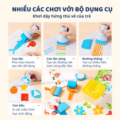 Finger Paint Mideer bộ màu kèm dụng cụ chính hãng an toàn cho bé