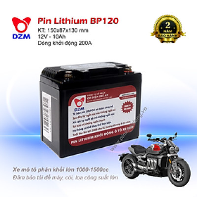 Pin khởi động Mô tô pkl DZM BP120, Tuổi thọ 8-10 năm | Thay Ắc quy chì | Pin Lithium LifePO4 | 12V - 10Ah - 200A | Phù hợp với các dòng xe phân khối lớn 1000cc-1500cc