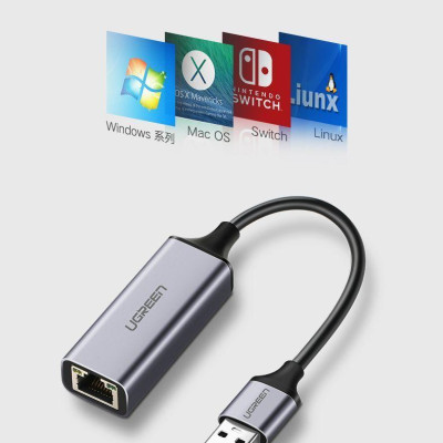 Ugreen UG50921CM209TK 10CM màu xám card mạng USB 2.0 ra RJ45 10/100Mbps - HÀNG CHÍNH HÃNG