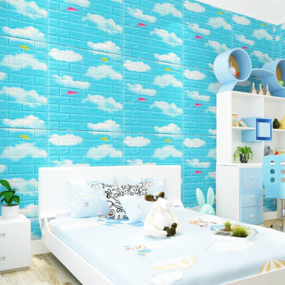 Bộ 10 Tấm Xốp Dán Tường 3D Hoạt Hình Bầu Trời Dễ Thương, Dày Dặn Chống Va Đập