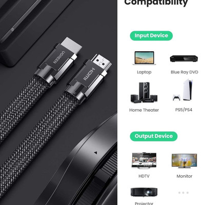 Ugreen UG20228HD145TK 2m Flat 2.1 hdmi 8k 60hz 48Gpbs M / M Zinc Alloy Braided Cable 4k 120hz - HÀNG CHÍNH HÃNG