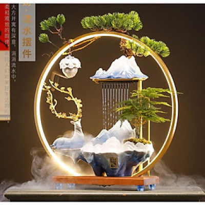 Hươu Bình An Thác Nước Phong Thủy, Đài Thưởng Trầm Phun Nước Kèm Đèn Led Cao Cấp