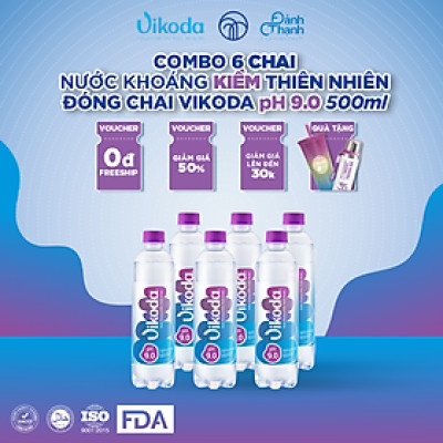 Lốc 6 chai Nước Khoáng Kiềm Thiên Nhiên Vikoda 500ml