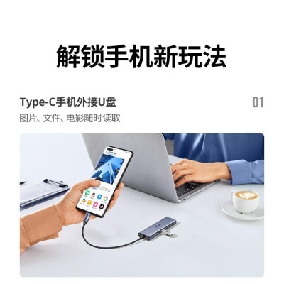 Ugreen UG25124CM511TK USB type C sang 1 x HDMI 4K30Hz + 3 x USB3.0 + TF + SD Bộ chuyển 6in1 - HÀNG CHÍNH HÃNG