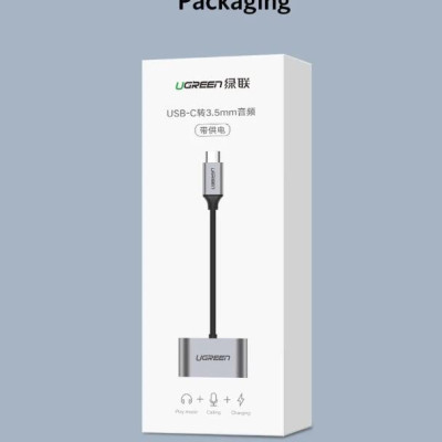Ugreen UG50596CM193TK 10CM màu Xám Bộ chuyển đổi TYPE C sang 3.5mm hỗ trợ cổng nguồn TYPE C - HÀNG CHÍNH HÃNG