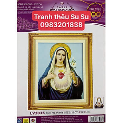 Tranh thêu chữ thập Đức mẹ LV3035, kích thước 43 x 51 cm