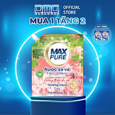 Túi nước xả vải Maxpure Hương Coco 3L - TẶNG 2 vỉ viên treo bồn cầu Evershine