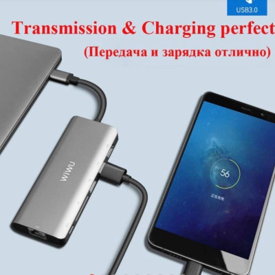 Hub sạc nhanh đa năng 7 in 1 chia cổng Type-C hiệu WIWU ALPHA A731HP Ba Cổng USB 3.0 - Hàng Chính Hãng 