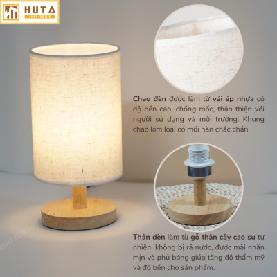 Đèn Ngủ Gỗ HUTA Light For Life G1 Chao Tròn Vintage Dễ Thương, Decor Trang Trí Phòng Ngủ, Điều Chỉnh Độ Sáng, Bóng Led Sáng Vàng Tiết Kiệm Điện