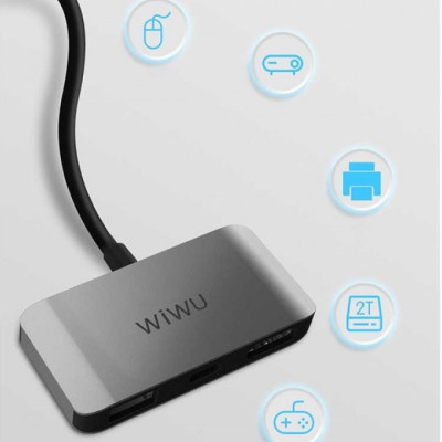 Hub chia cổng Type-C đa năng 3 in 1 hỗ trợ sạc nhanh 100W từ Type C  ra  1 cổng Type-C PD 3.0, 1 cổng USB 3.0,  HDMI chuẩn 4k  hiệu Wiwu Alpha C2H cho Macbook / iPad Pro 11 inch 12.9 inch / Laptop Type C thunderbolt 3 / điện thoại - hàng nhập khẩu