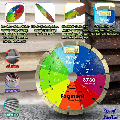 Lưỡi Cắt Gạch 180mm KingTom Sắc Màu Khô - Chuyên Bê Tông, Đá Hoa Cương