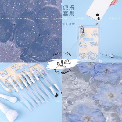 BỘ CỌ TRANG ĐIỂM XANH HÌNH GẤU NGỌT NGÀO 10 CÂY/BỘ CÓ TÚI QUAI ĐEO ĐI KÈM