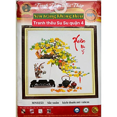 Tranh thêu chữ thập Xuân như ý, tết sum vầy MN0253, kích thước 60 x 60 cm