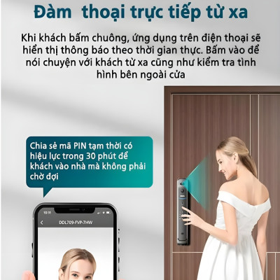 Bộ khóa cửa thông minh khuôn mặt 3D Face, vân tay, thẻ từ, mật khẩu và chìa cơ thương hiệu Philips DDL709-7HWS - Hàng nhập khẩu