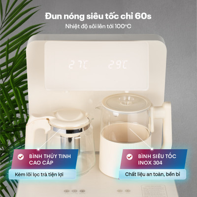 Cây nước nóng lạnh bàn trà cafe Fujihome nhập khẩu cài đặt nhiệt độ sôi, máy nước nóng lạnh bình âm điều khiển từ xa - hàng chính hãng