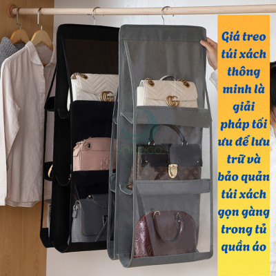 Túi treo bảo quản túi xách đa năng 6 ngăn- Kệ vải treo túi xách thông minh- Tổ chức túi xách treo tủ tiết kiệm không gian- Túi đựng túi xách treo tủ có móc- Giá treo túi xách ngăn cách chống bụi