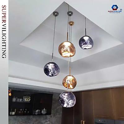 Đèn thả pha lê thuỷ tinh trang trí trần phòng khách cầu méo decor bàn ăn phong cách hiện đại CAUMEO