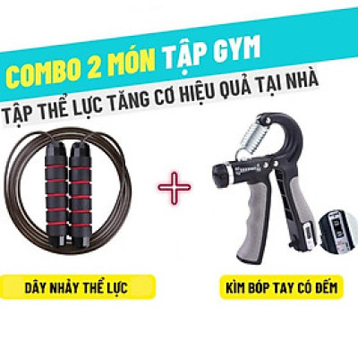 Combo Dây nhảy thể lực lõi thép và kìm bóp tay máy đếm tập gym tại nhà tăng cơ hiệu quả