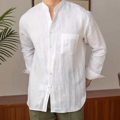 Áo sơ mi Linen dài tay nam cao cấp thiết kế cổ trụ phối cúc 1 túi ngực vải thoáng mát không bai gião MS05