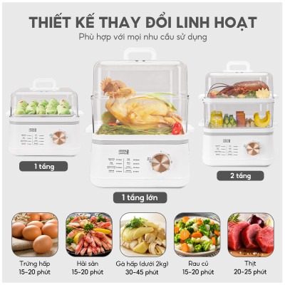 Nồi hấp điện đa năng LEBENLANG LBEL5030 hấp 2 tầng,12L tiện lợi, 800W, bảo hành 2 năm - hàng chính hãng