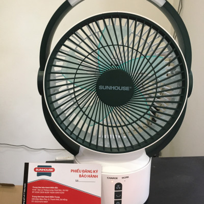 Quạt sạc tích điện SUNHOUSE SH7116, quạt mini để bàn kiêm đèn ngủ, 3 mức gió siêu mát - Hàng chính hãng