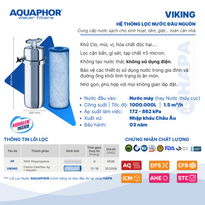 Máy Lọc Nước Đầu Nguồn AQUAPHOR VIKING Lọc Tổng Sinh Hoạt Cho Căn Hộ, Chung Cư, Nhà Phố - Hàng Chính Hãng, Nhập Khẩu Châu Âu