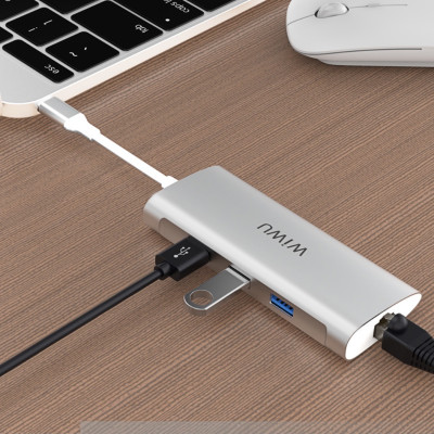 BỘ CHUYỂN ĐỔI WIWU ALPHA A631STR (6 IN 1) USB C HUB  Vỏ Chất Liệu Hợp Kim Nhôm Nguyên Khối Được Cắt CNC Cao Cấp - Hàng Chính Hãng