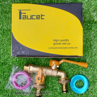 Vòi nước Faucet tăng áp bằng hợp kim vòi nước 2 đầu ra thông minh kèm 2 đầu nối ống