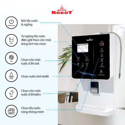 Máy Lọc Nước Điện Giải Ion Kiềm ROBOT IonQueen 1113 Chế Độ Nóng Nguội Lạnh - 11 Tấm Điện Cực Titanium Phủ Platium - Hàng Chính Hãng