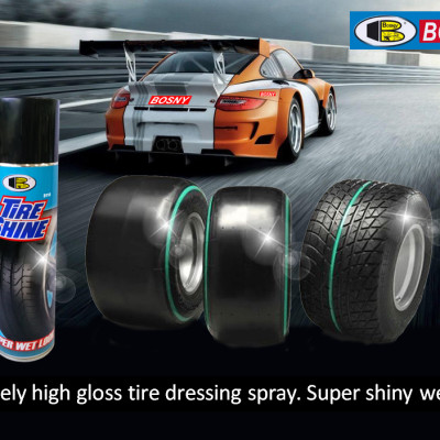Chai xịt bóng lốp xe, chai xịt bóng vỏ xe, chai xịt bóng ghế xe ô tô ,chai xịt bóng yên xe máy và bảo vệ lốp xe, vỏ xe, ghế xe và yên xe - TIRE SHINE Bosny B118 600cc- Nhập khẩu Thái Lan