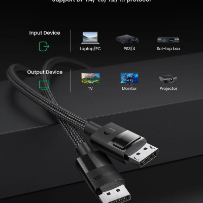 Ugreen UG80392DP114TK 2m 8K 1.4 màu đen cáp dp ra displayport hợp kim bọc lưới chống nhiễu - HÀNG CHÍNH HÃNG