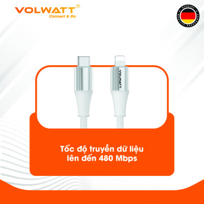 Cáp sạc nhanh Volwatt GE-S16-CL hàng chính hãng | Cáp Type-C to L 27W, đạt chuẩn MFi, tương thích iP14 trở xuống, dây bện | BH 12 tháng