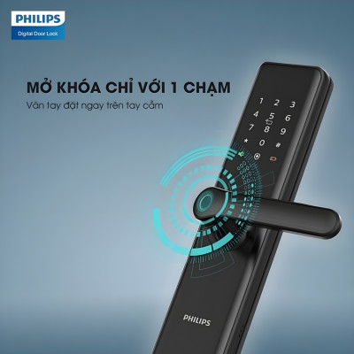 Bộ khóa cửa thông minh Bluetooth, vân tay, thẻ từ, mật khẩu và chìa cơ. Thương hiệu Hà Lan cao cấp Philips - DDL7300