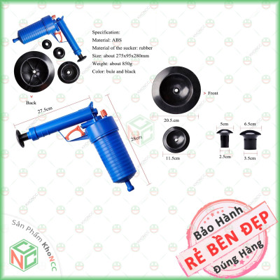 (Thoáng Sạch) Bộ Súng Bắn Thông Tắc Cống KhoNCC Hàng Chính Hãng - Bằng Khí Nén Thông Hút Bể Phốt - Thoát Sàn - Chậu Rửa - Hố Ga - KLM-STTCMX