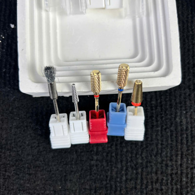 Combo 4 Đầu Mài Mạ Vàng Số 2 Đầy Đủ 5in1, Xanh Phá gel , Đỏ Mịn, Chân Móng Úp Tặng Chổi Vệ Sinh Làm Nail Mài Êm Không Nóng