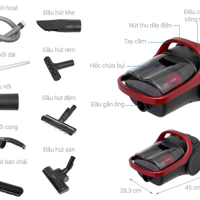 Máy hút bụi dạng hộp có khí xả sạch Panasonic MC-CL607RN49 công suất 2100W - Hàng chính hãng