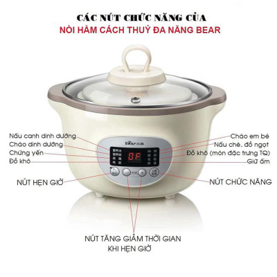 Nồi Ninh Hầm, Nấu Cháo, Chưng Yến, Nấu Cháo Chậm Đa Năng ( Hấp + Nấu ) 2 Tầng. Tặng Kèm Lồng Hấp + 2 Nồi Sứ 500ml -- Hàng Nhập Khẩu