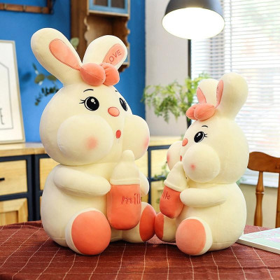 Thú nhồi bông thỏ ôm bình sữa cute - Size 30cm - Màu sắc ngẫu nhiên - Quà tặng gấu bông thỏ ôm bình sữa êm mịn.