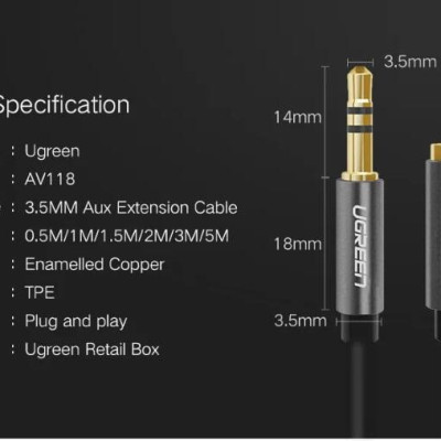 Ugreen UG10595AV118TK 3M màu Đen Cáp âm thanh 3.5mm nối dài - HÀNG CHÍNH HÃNG