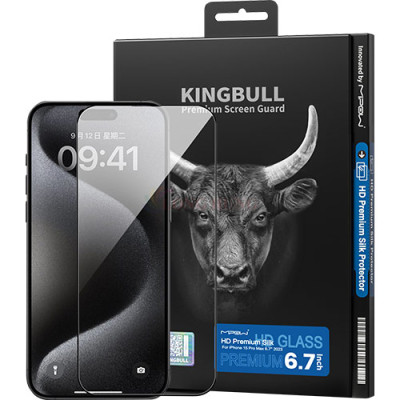 Dán màn hình cường lực Full viền MiPow KingBull Premium-Silk dành cho iPhone 15 Pro Max BJ504 - Hàng chính hãng
