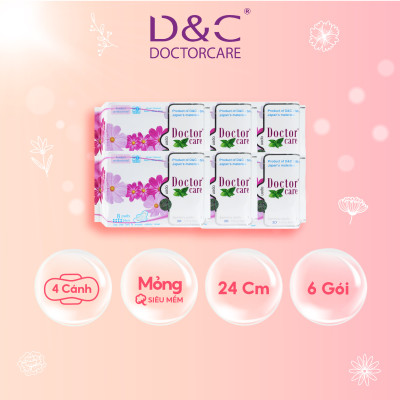 Combo 6 Băng vệ sinh thảo dược Doctor Care, BVS ban ngày 24cm siêu khô thoáng cả ngày dài