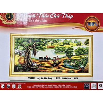 Tranh thêu kín Cây đa đầu làng vs8209, kích thước 130 x 65 cm