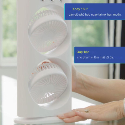 Quạt phun sương tích điện Youpin AQUA BREEZE, 2 lồng quạt, có đèn LED, bình nước lớn có thể thêm đá, xoay tốc năng 90° làm mát rộng, pin dung lượng lớn - Hàng nhập khẩu