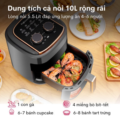 Nồi chiên không dầu 5.5 Lít FujiHome A5GG nhập khẩu tặng kèm kẹp gắp inox cao cấp - hàng chính hãng
