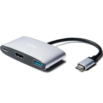 Hub chia cổng Type-C đa năng 3 in 1 hỗ trợ sạc nhanh 100W từ Type C  ra  1 cổng Type-C PD 3.0, 1 cổng USB 3.0,  HDMI chuẩn 4k  hiệu Wiwu Alpha C2H cho Macbook / iPad Pro 11 inch 12.9 inch / Laptop Type C thunderbolt 3 / điện thoại - hàng nhập khẩu