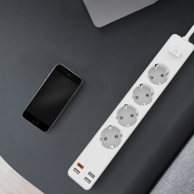 Ổ Điện Wiwu Power Strip USB-C*1+ USB-A*3 U02 Dành Cho Điện Thoại, Laptop, Có Đầu USB Sạc Tất Cả Các Thiết Bị - Hàng Chính Hãng 