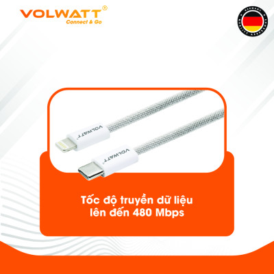 Cáp sạc nhanh 27W Volwatt GE-026-CL hàng chính hãng | Cáp Type-C to L PD, thích hợp từ iP14 trở xuống - BH 12 tháng